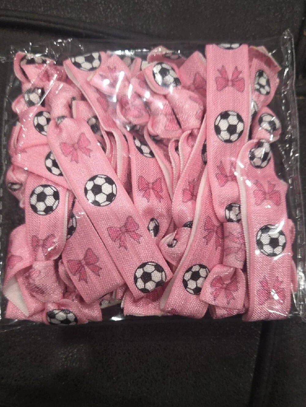 Soccer 24pcs Hair Ties Ponytail Holders Bracelet, Pink